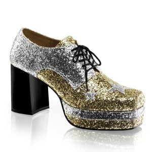 Glitter GLAMROCK-02 pimp sko 70er herre alfons sko disco platform snresko guld