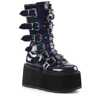 Hologram 9 cm DAMNED-225 emo calf-high women boots platform with buckles black