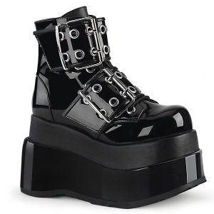 Laklder 11,5 cm BEAR-104 emo wedge ankelstvler - plateauboots med spnde