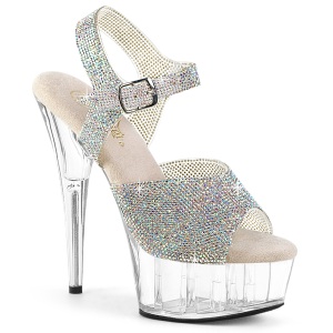 Silver 15 cm DELIGHT-N transparent platform rhinestone high heels