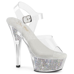 Slv 15 cm KISS-208RSI transparent plateau hje hle med strass sten