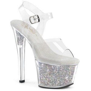 Slv 18 cm SKY-308RSI transparent plateau hje hle med strass sten