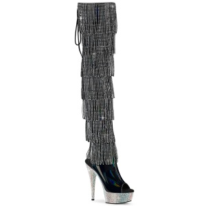 Sort 15 cm pole dance exotic overknee stvler med strass frynser