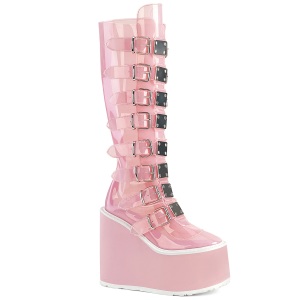 Wedge 14 cm S815 women boots platform with buckles rose vinyl