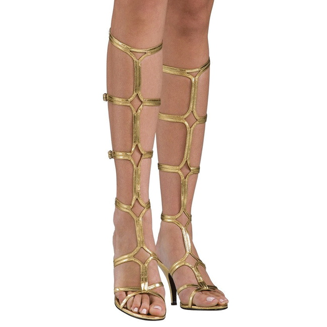 sarkom score Næsten Guld 8 cm ROMAN-10 knæhøje gladiator sandaler til damer