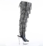 Black 15 cm DELIGHT exotic overknee boots rhinestone fringes