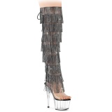 Black 18 cm pole dance exotic overknee boots rhinestone fringes