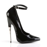 Black patent women 16 cm pointed toe metal heeled stiletto pumps