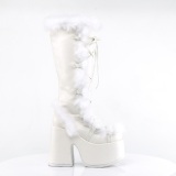 Faux fur trim goth 13 cm womens gothic chunky platform boots white