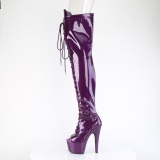 Glitter 18 cm PEEP TOE Violet thigh high boots with laces high heels