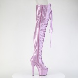 Glitter 18 cm PEEP TOE purple thigh high boots with laces high heels