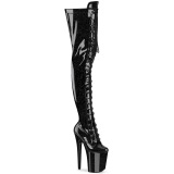 Glitter 20 cm FLAMINGO-3020GP Black thigh high boots with laces high heels