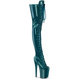 Glitter 20 cm FLAMINGO-3020GP Teal thigh high boots with laces high heels