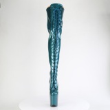 Glitter 20 cm FLAMINGO-3020GP Teal thigh high boots with laces high heels