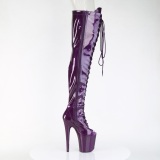 Glitter 20 cm PEEP TOE Violet thigh high boots with laces high heels