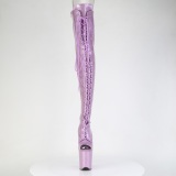 Glitter 20 cm PEEP TOE purple thigh high boots with laces high heels