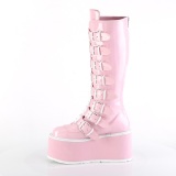 Hologram 9 cm DAMNED-318 emo knee high women boots platform with buckles rose