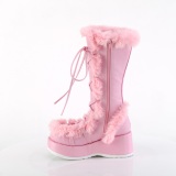 Imiteret pels 7 cm CUBBY-311 lolita damestvler med plateau i rosa