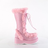 Imiteret pels 7 cm CUBBY-311 lolita damestvler med plateau i rosa