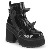 Lak 12 cm ASSAULT-72 Dame boots med nittersler og platform i sort