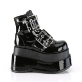 Laklder 11,5 cm BEAR-104 emo wedge ankelstvler - plateauboots med spnde