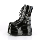 Laklder 11,5 cm BEAR-265 emo dobbelt platform ankelstvler - dame plateauboots med snrebnd