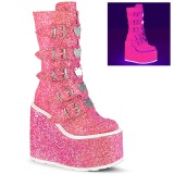 Neon 14 cm SWING-G emo calf-high women boots platform with buckles rose