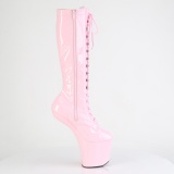 Patent 20 cm CRAZE-2023 Heelless platform pony knee boots rose