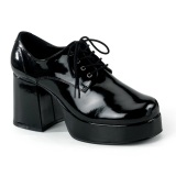 Patent JAZZ-02 pimp shoes 70s mens disco platform shoes lace-up black