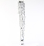 Silver 15 cm DELIGHT exotic overknee boots rhinestone fringes