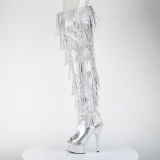 Silver 15 cm pole dance exotic overknee boots rhinestone fringes