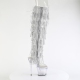 Silver 18 cm disco dance gogo overknee boots rhinestone fringes