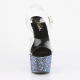 Sort 18 cm BEJEWELED-708MS poledance hje hle sko med strass plateau