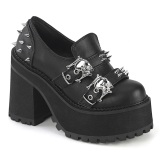 Vegan 12 cm ASSAULT-38 Dame loafers med nittersler og platform i sort