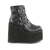 Vegan 14 cm SWING-105 kvinder plateau boots med spnder sort