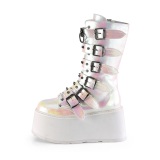 Vegan 9 cm DAMNED-225 emo calf-high women boots platform with buckles pearl effect