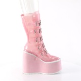 Vinyl 14 cm SWING-C emo calf-high women boots platform with buckles rose